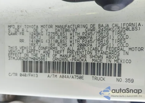 2007 Toyota Tacoma Prerunner V6 из США, поврежденный, VIN 3TMJU62N67M045861